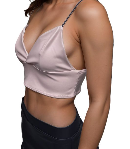 Women's Girls Baby Pink Faux PU Leather look Black Bralette Womenswear