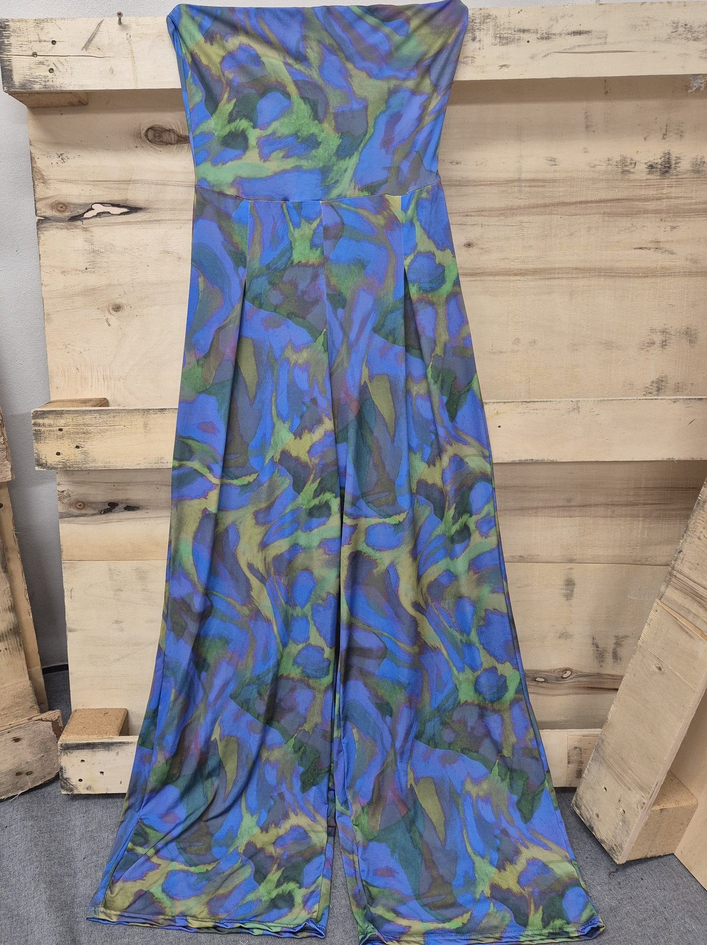 Women's Retro Print Woven Bandeau neckline Wide Leg Jumpsuit All In One
