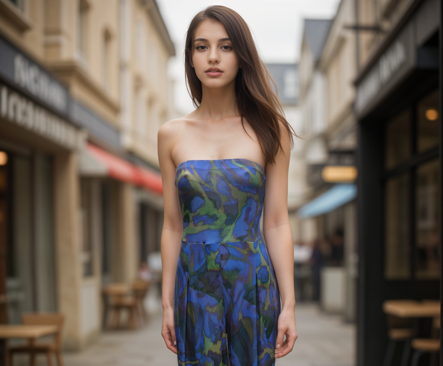 Women's Retro Print Woven Bandeau neckline Wide Leg Jumpsuit All In One