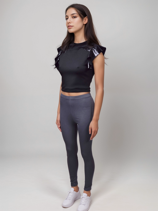 Women's Girls Grey High Waisted Full Length Leggings Bottoms Womenswear Comfortable Casual Cotton