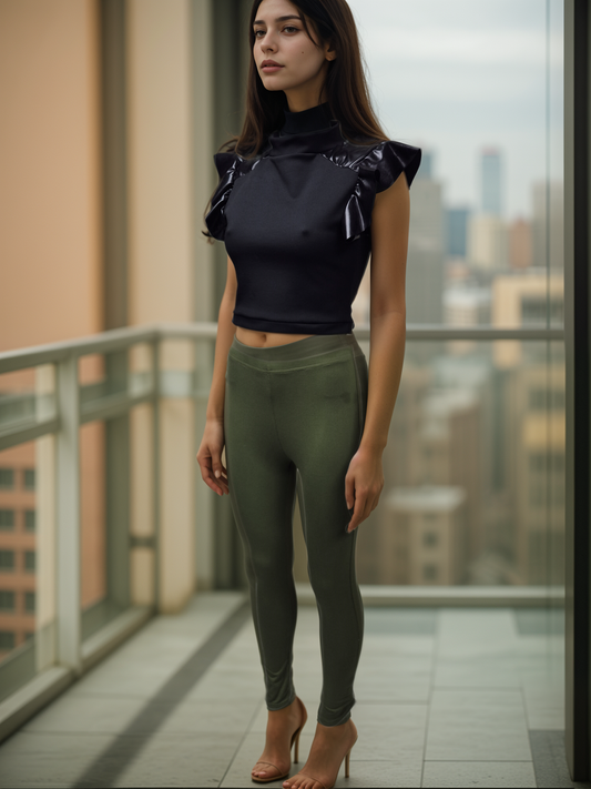 Women's Girls Olive High Waisted Full Length Leggings Bottoms Womenswear Comfortable Casual Cotton