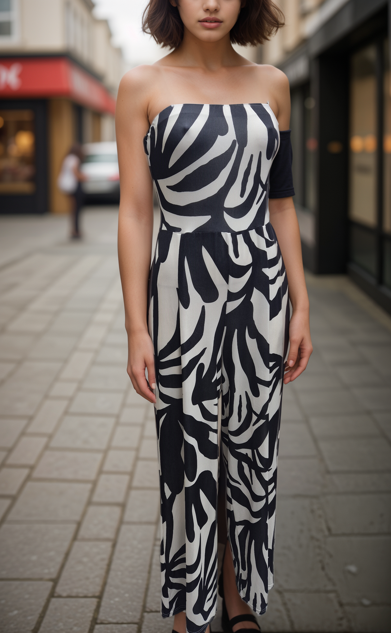 Women's Print Woven Bandeau neckline Wide Leg Jumpsuit All In One