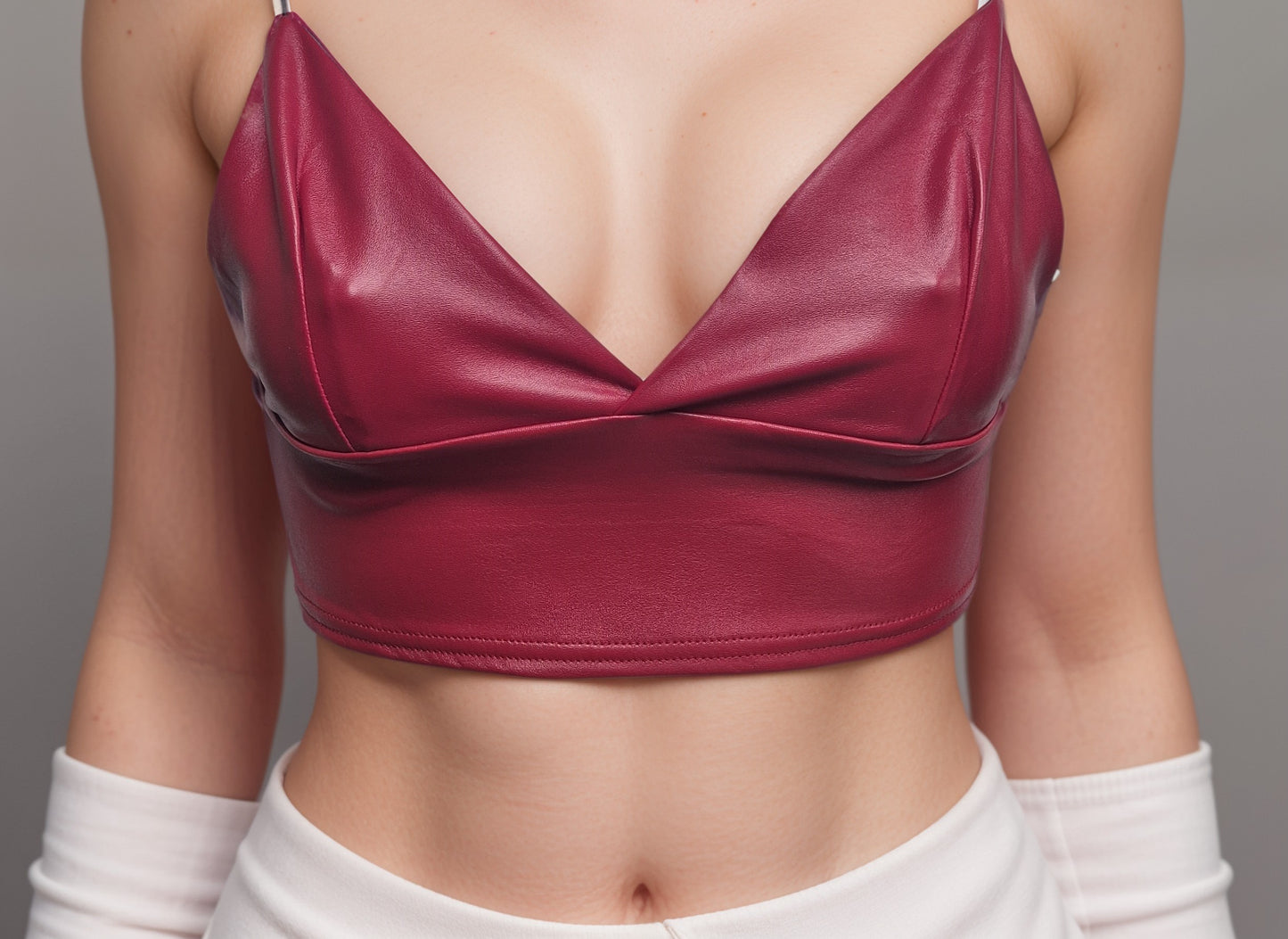 Women's Girls RED Faux PU Leather look Black Bralette Womenswear