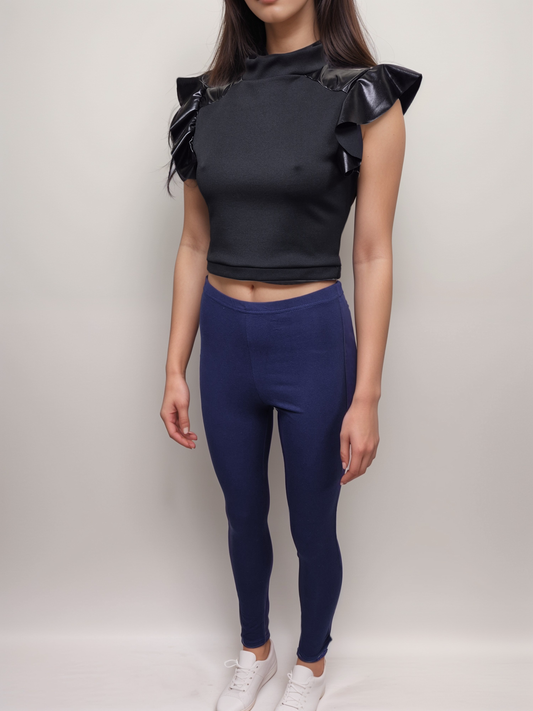 Women's Girls Navy High Waisted Full Length Leggings Bottoms Womenswear Comfortable Casual Cotton