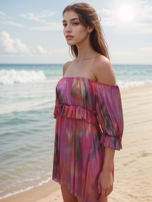 Women's Printed mesh Rainbow Sexy Baby Doll Short Mini Dress Fashion Trends