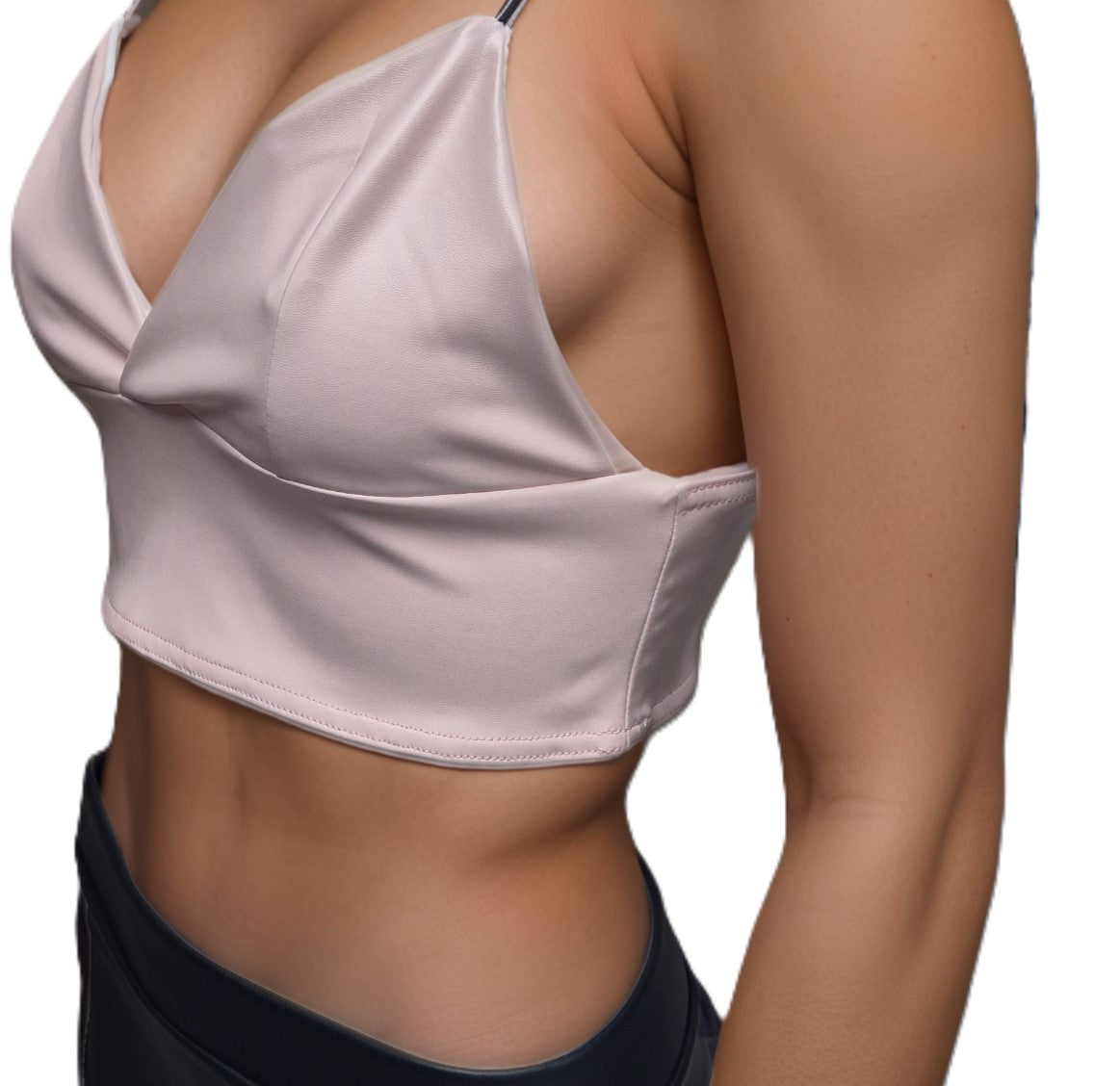 Women's Girls Baby Pink Faux PU Leather look Black Bralette Womenswear