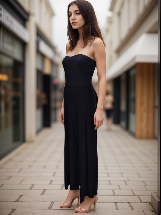 Women's Print Woven Bandeau neckline Wide Leg Jumpsuit All In One