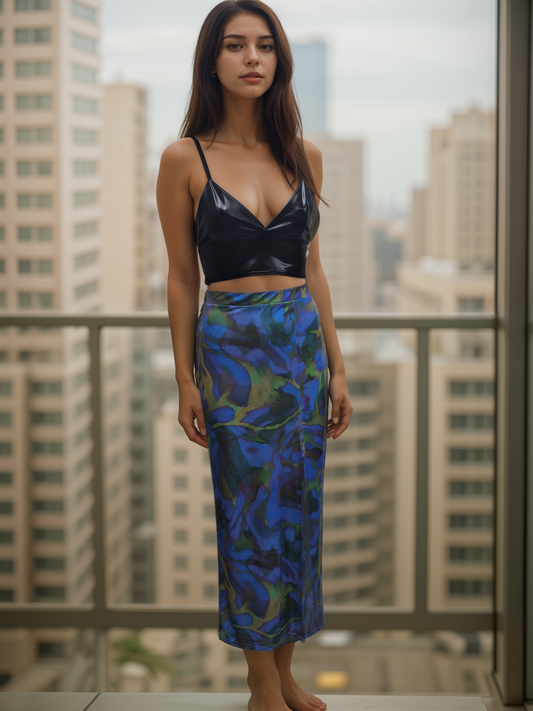 Women's Print Long Split Maxi Skirt