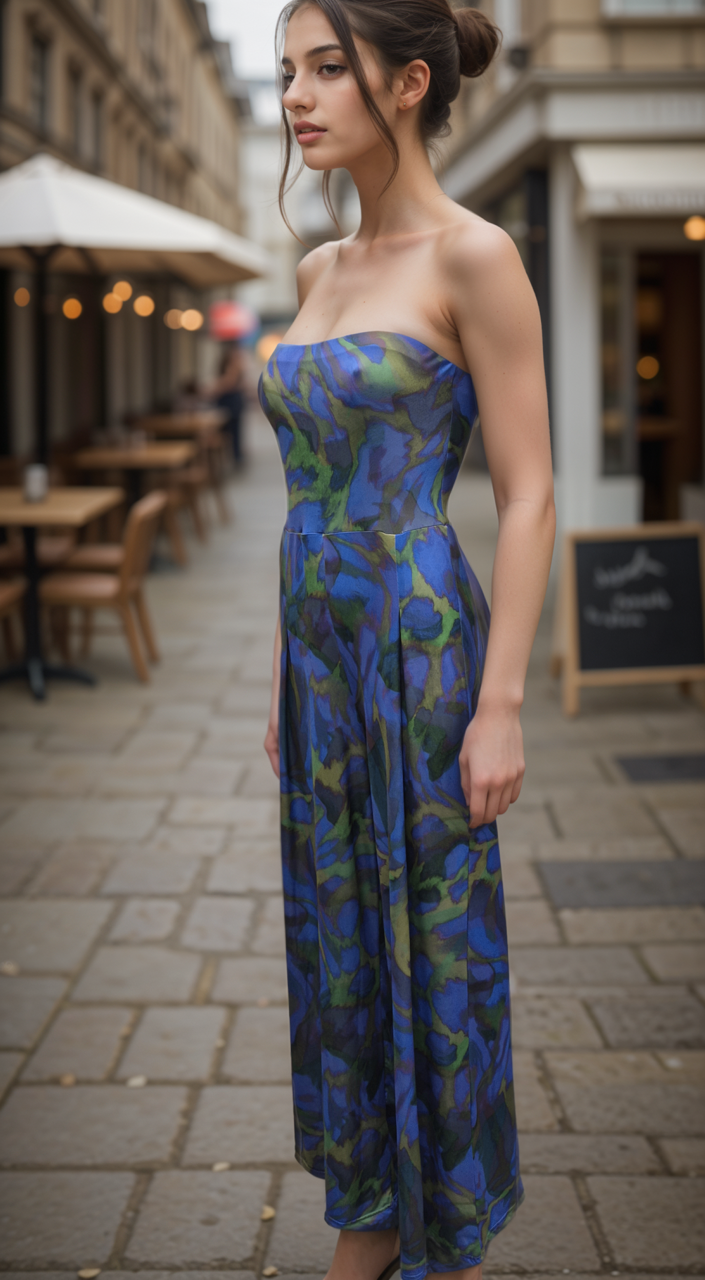 Women's Retro Print Woven Bandeau neckline Wide Leg Jumpsuit All In One