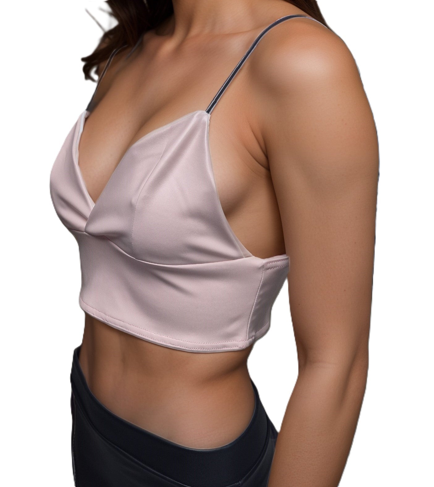 Women's Girls Baby Pink Faux PU Leather look Black Bralette Womenswear