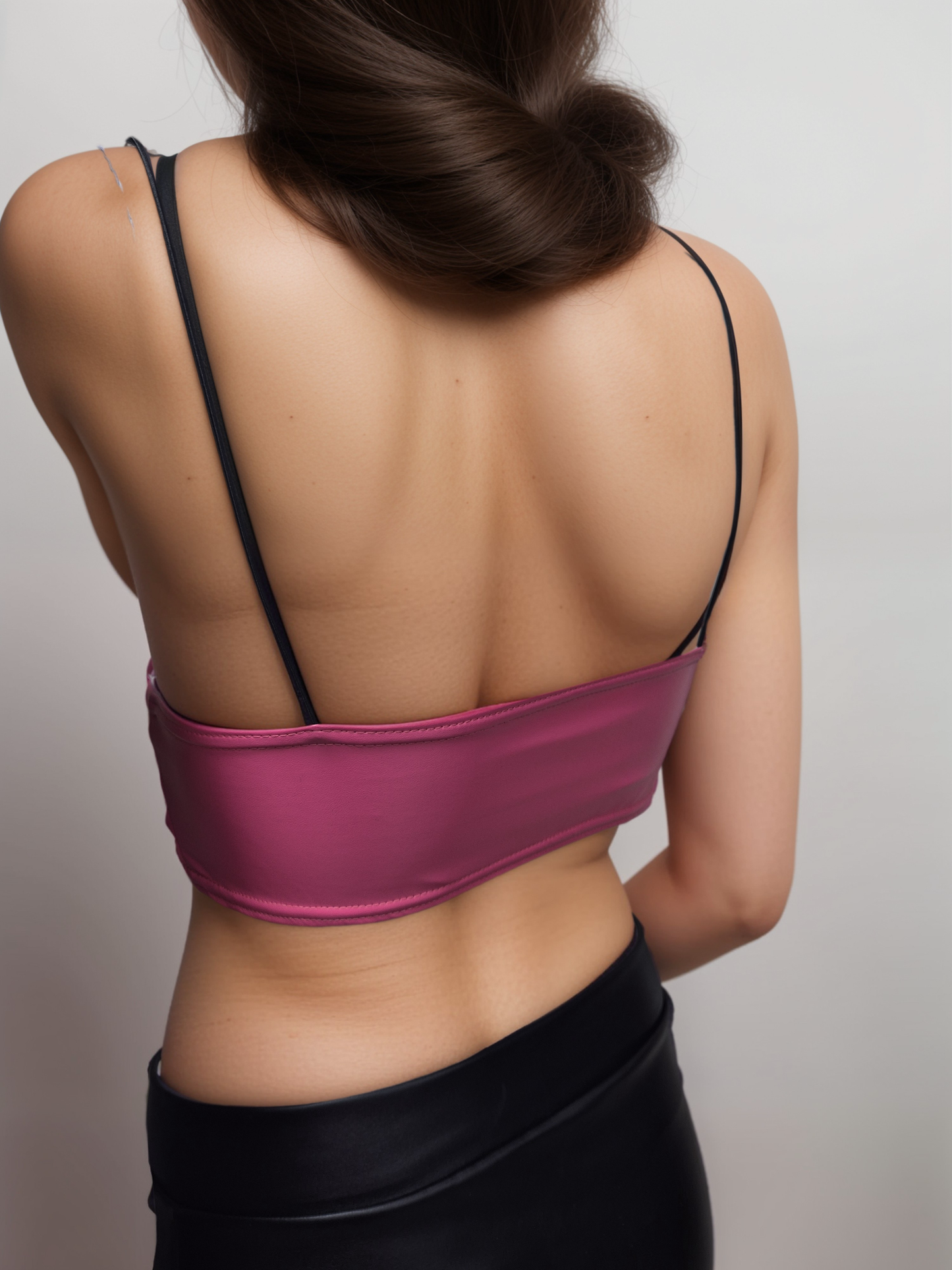 Women's Girls Pink Faux PU Leather look Black Bralette Womenswear