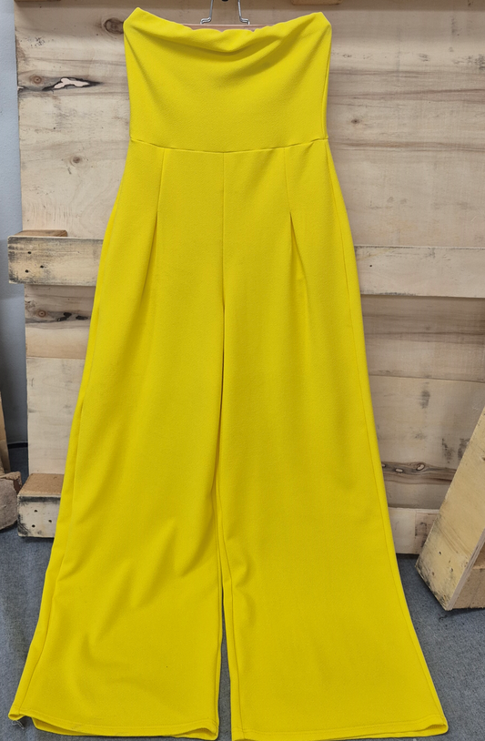 Women's Yellow Woven Bandeau neckline Wide Leg All in one Jumpsuit