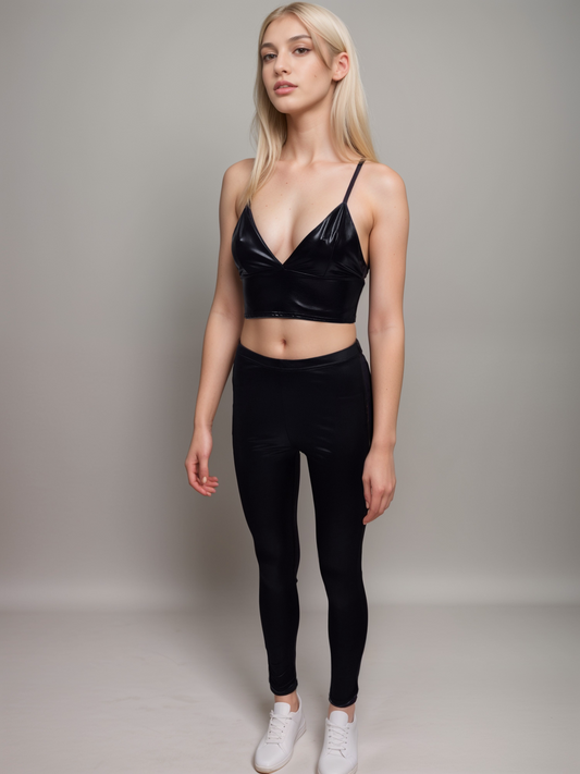 Women's Girls Sexy PU Wet Look Matt Full Length High Waisted Leggings Bottoms Comfortable Womenswear
