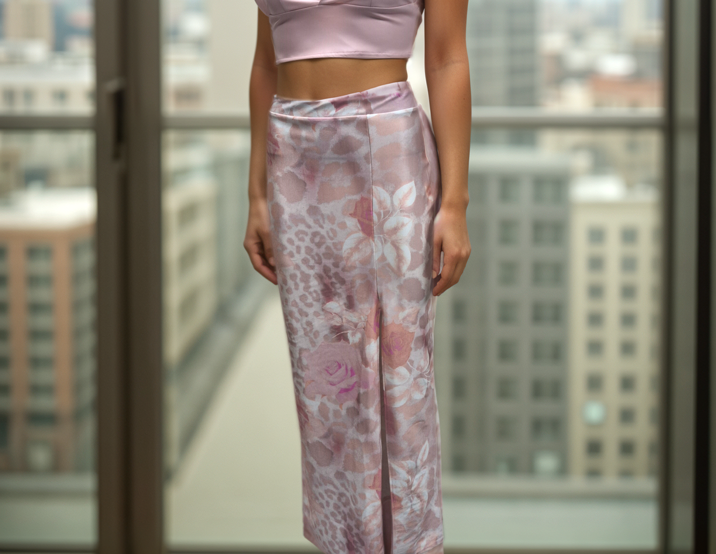 Women's Blossom pink Print Long Split Maxi Skirt