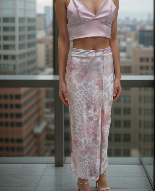 Women's Blossom pink Print Long Split Maxi Skirt